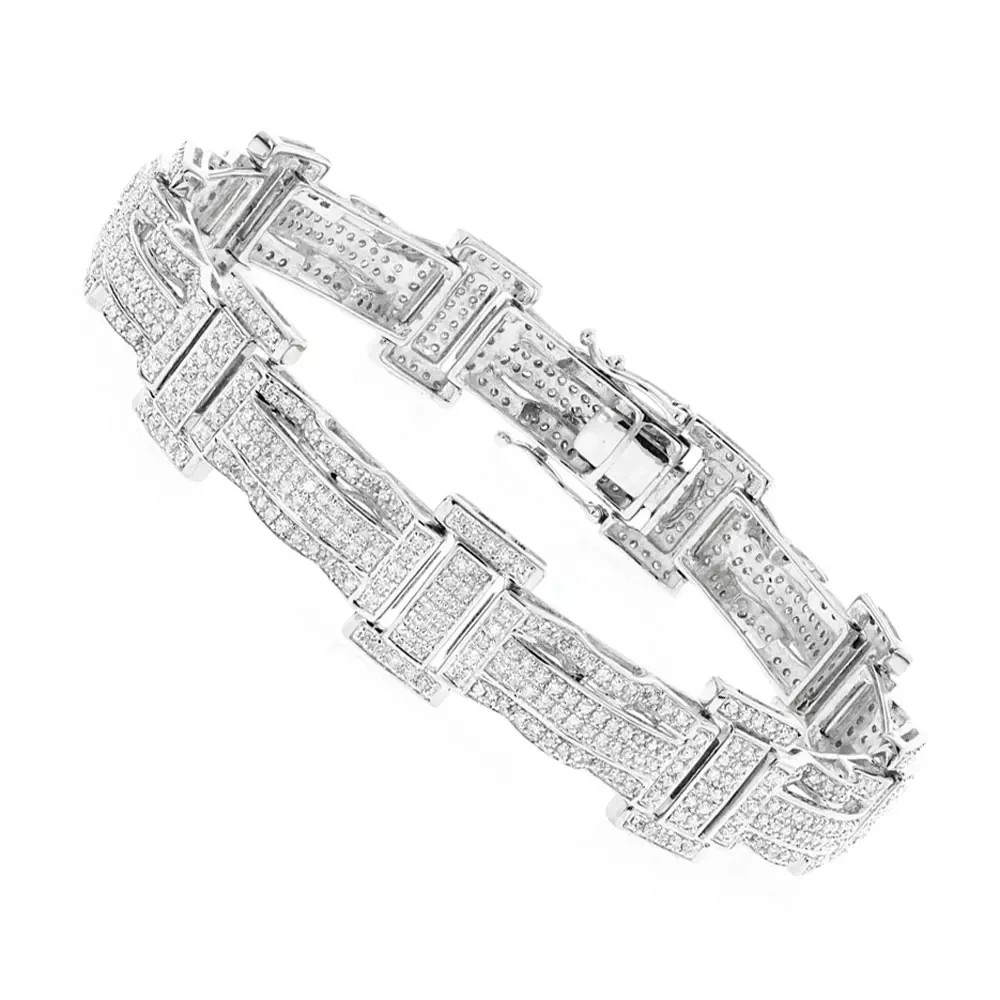 Men 8 In Cuban link Bracelet 5 ct Round Tested Moissanite 14k White Gold Plated