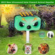 2024 Solar Animal Repeller Ultrasonic Motion Sensor Dog Cat Skunk Deer USA