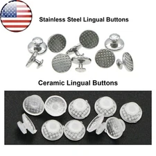 US 100Pcs Dental Ortho Lingual Buttons Ceramic/Metal Bondable Round Mesh Base