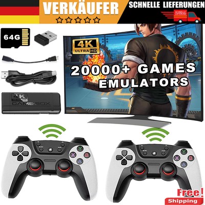 Wireless 4K HD Videospielkonsole Retro 30000+ Spiele TV Stick 64GB + 2 Gamepad