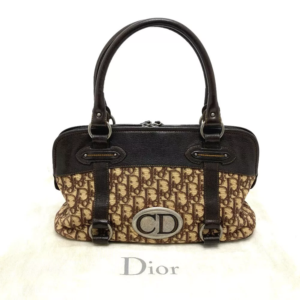 Sac fourre tout semi bandoulière Christian Dior Trotter logo CD cuir toile marron