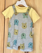 Disney Baby Winnie The Pooh 2 Piece Set Shirt Overalls Shorts 3-6 Months