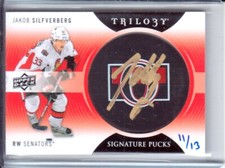2013-14 Upper Deck Trilogy Signature Pucks Retro Logo Jakob Silfverberg AUTO /13