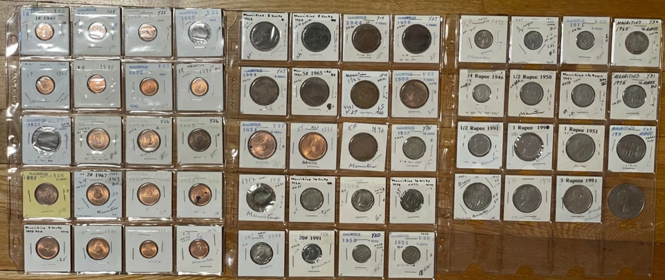 Mauricio: Todo en uno - Lote de 56 monedas - 1c, 2c, 5c, 10c, 20c, 1/4R, 1/2R, 1R, 5R, 10 rupias Foto 2 de 4