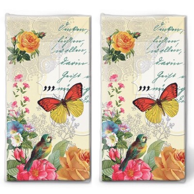 2x 10 Taschentücher Portrait of butterfly Nostalgisch Poesie Vogel Blumen Sommer