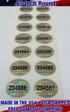 100 SERIAL NUMBERED TAMPER EVIDENT HOLOGRAM SECURITY LABELS .65 INCH ROUND