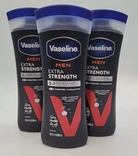 3x Vaseline Men Extra Strength Moisture Body & Face Lotion Non-Greasy 10 Fl Oz