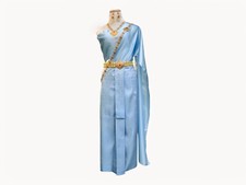 Elegant Blue Thai Traditional Sarong Dress: Perfect for 20-35 Inch Waist Sizes