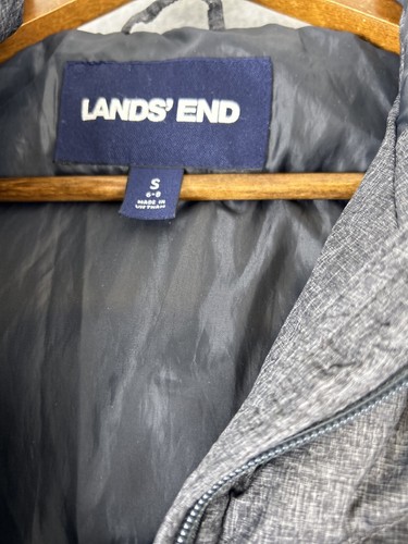 Giacca Land's End donna piccola grigia piumino imbottito piume con cappuccio zip intera outdoor - Foto 7 di 11