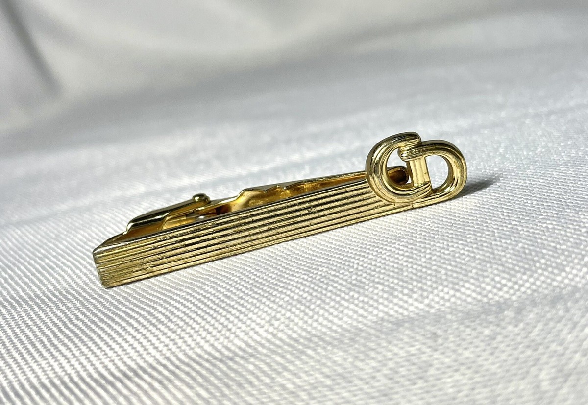 Auth Christian Dior CD Logo x stripe Line Tie Pin Tie Bar