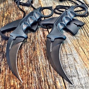 2-PC-TACTICAL-COMBAT-KARAMBIT-KNIFE-Survival-Hunting-BOWIE-Fixed-Blade-w-SHEATH