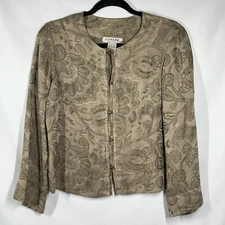 Citron Santa Monica Linen Silk S Jacquard Taupe Floral Jacket Quiet Luxury