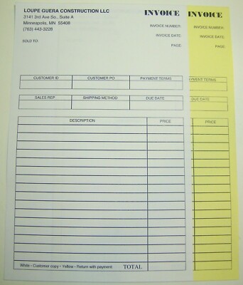 Forms Business 2-Part Carbonless 500 sets 8.5x11 Custom receipt proposal NCR