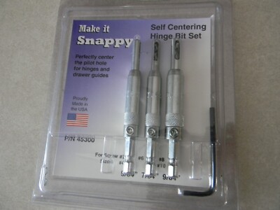 Snappy 3 piece Self-Centering hinge bit set