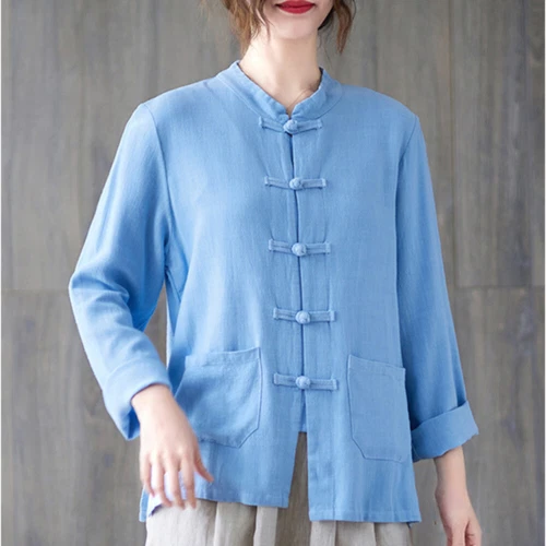 Women Chinese Cotton Coat Jacket Tops Tang Suit Cardigan Retro Ethnic Outwear - Picture 18 of 26