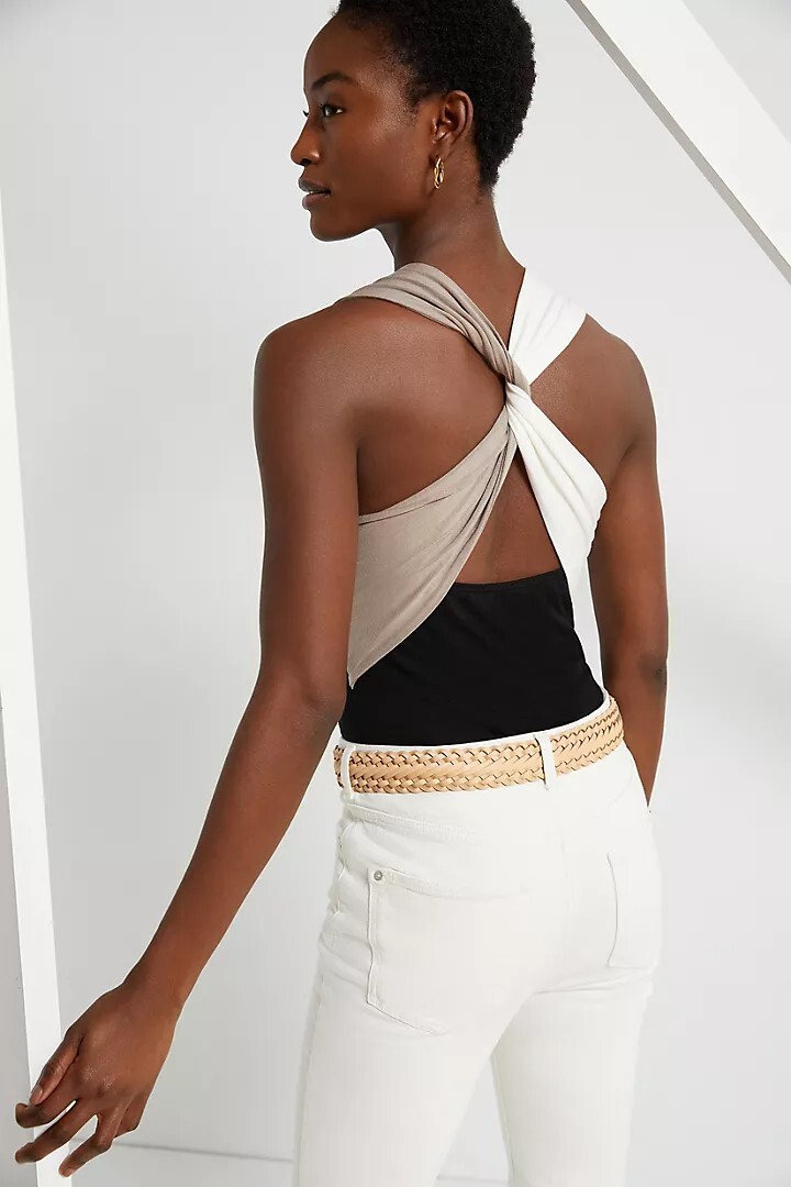 anthropologie colorblocked cross-back tank top M NWT