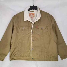 Levis Sherpa Trucker Jacket Mens 2XL XXL BROWN Denim OUTDOORS Snap Up Logo NWT