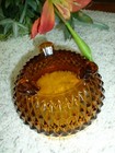 VTG Glass Candy Dish Bowl Amber w Gold Diamond Point Footed Compote by Tiara 5" — photo 6