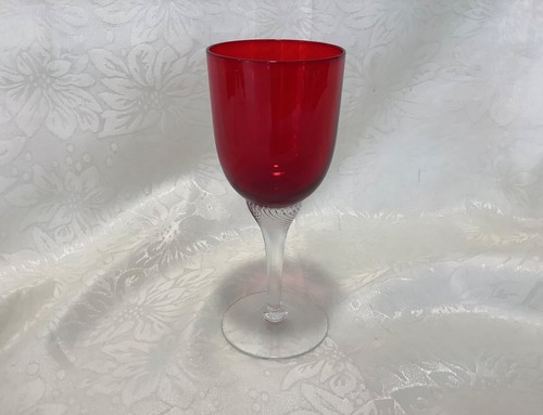 RUBY RED CLEAR TWISTED LONG STEM BOHEMIAN CRYSTAL WINE GLASS
