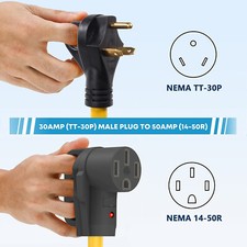 30 Amp to 50 Amp RV Adapter Cord 12 Inch TT-30P Male to 14-50R Female Dogbone
