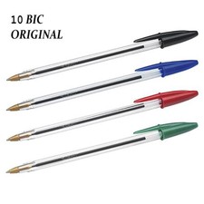 10 Penne Bic Cristal Original Cancelleria Penna Rosso Nero Verde Blu Scuola 3532