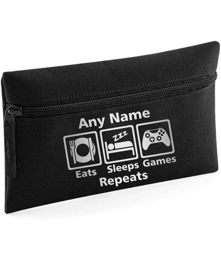 Eat Sleep Game Repeat Black Personalised Kids Childs School Pencil Case Xmas - Picture 8 of 12