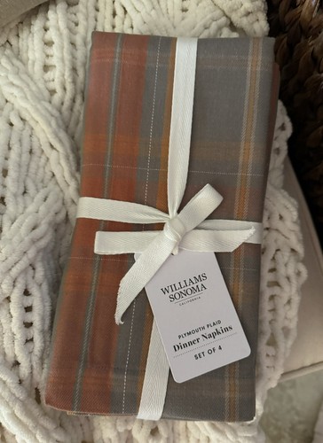 Williams-Sonoma S/4 ~PLYMOUTH PLAID~ COTTON Dinner NAPKINS ~THANKSGIVING~ Fall - Picture 4 of 4