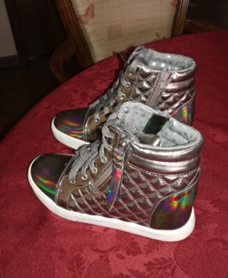 T) Justice Girls HIGH TOP Shoes Sneakers Holographic Quilt Pattern Size  Adult