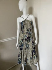 WARM BRAND India Beige/Purple/Blue Floral Tank Style Gauzy Cotton Midi Dress 1