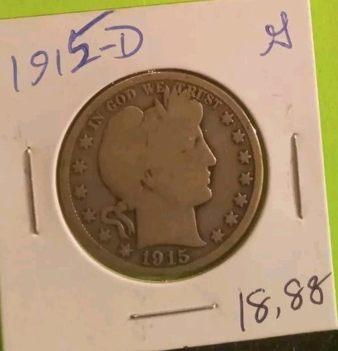 1915 D Barber Half Dollar 90% Silver Coin G St Natural FULL RIMS Denver Babs - Picture 3 of 4