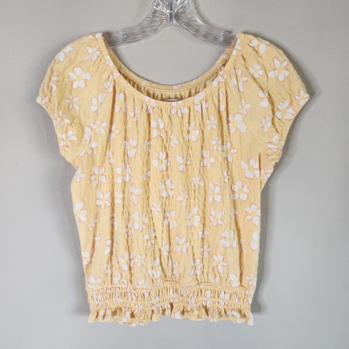 Girls SO Bubble Top Size XL 14 /16 Yellow Short Sleeve Elastic Smocked Flowers - Picture 8 of 8