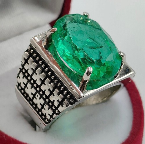 Rare Square shape Fluorite Natural Green Emerald Ring Sterling Silver 925 - Picture 6 of 9