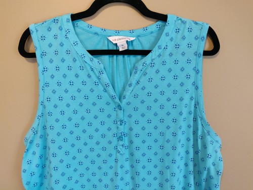 Liz Claiborne women's XL tank top blue print scooop-v-neck buttons - Picture 3 of 7