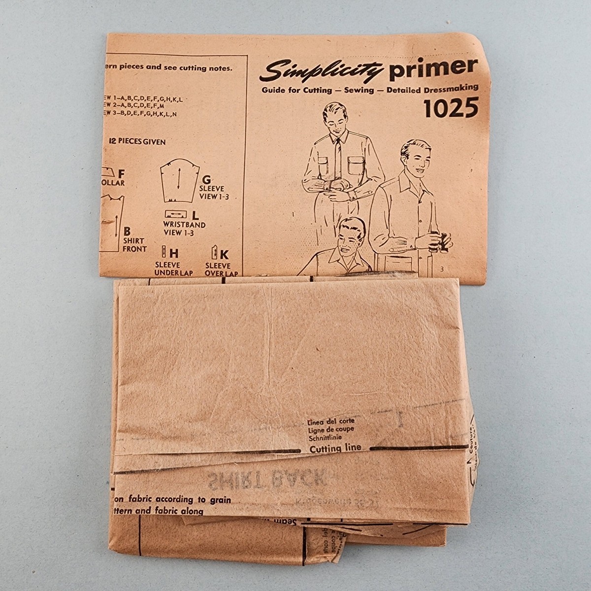 Simplicity 1025 Vintage Men's 1950's Shirt Sewing Printed Pattern
