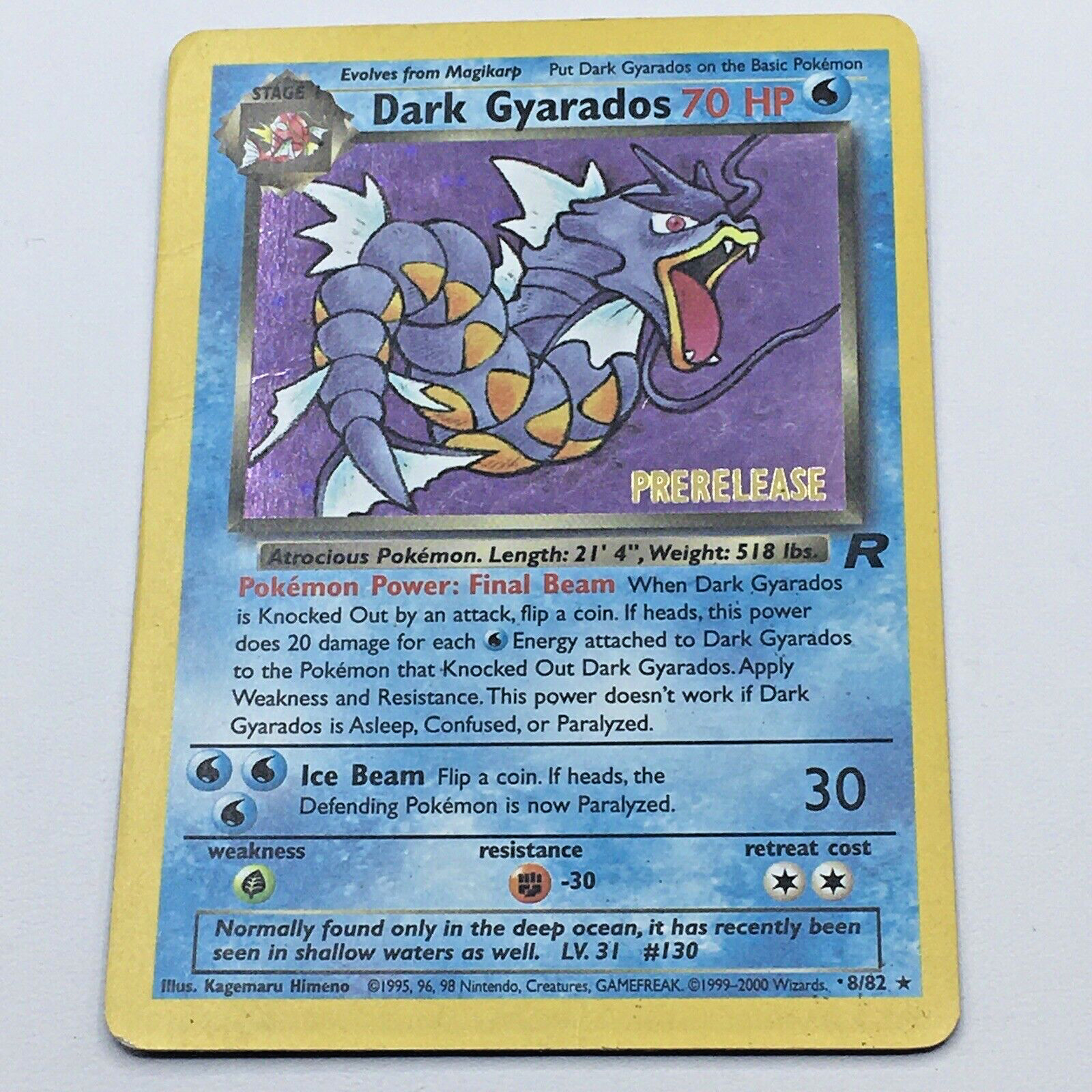 Pokemon TCG 2000 Dark Gyarados 8/82 Prerelease Holo Promo Card