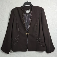 Night Studio NY Womens Blazer Double Button Brown Stones Size 14 Vtg Suit Jacket
