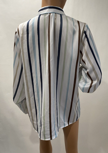 Halogen blouse Size 1X White Multiple Color Striped button up. - Picture 11 of 12