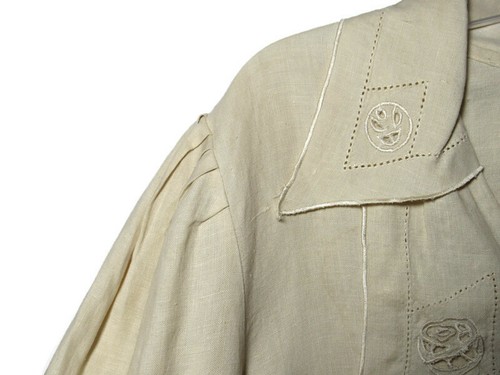 VTG Saks Fifth Avenue Blouse Button Front Cream Tan Linen Hemstitch Detail 12 - Picture 4 of 7