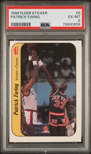 1986 FLEER STICKER #5 PATRICK EWING, PSA 6 EX-MT (KNICKS)...OLD GRADE 8(ST)