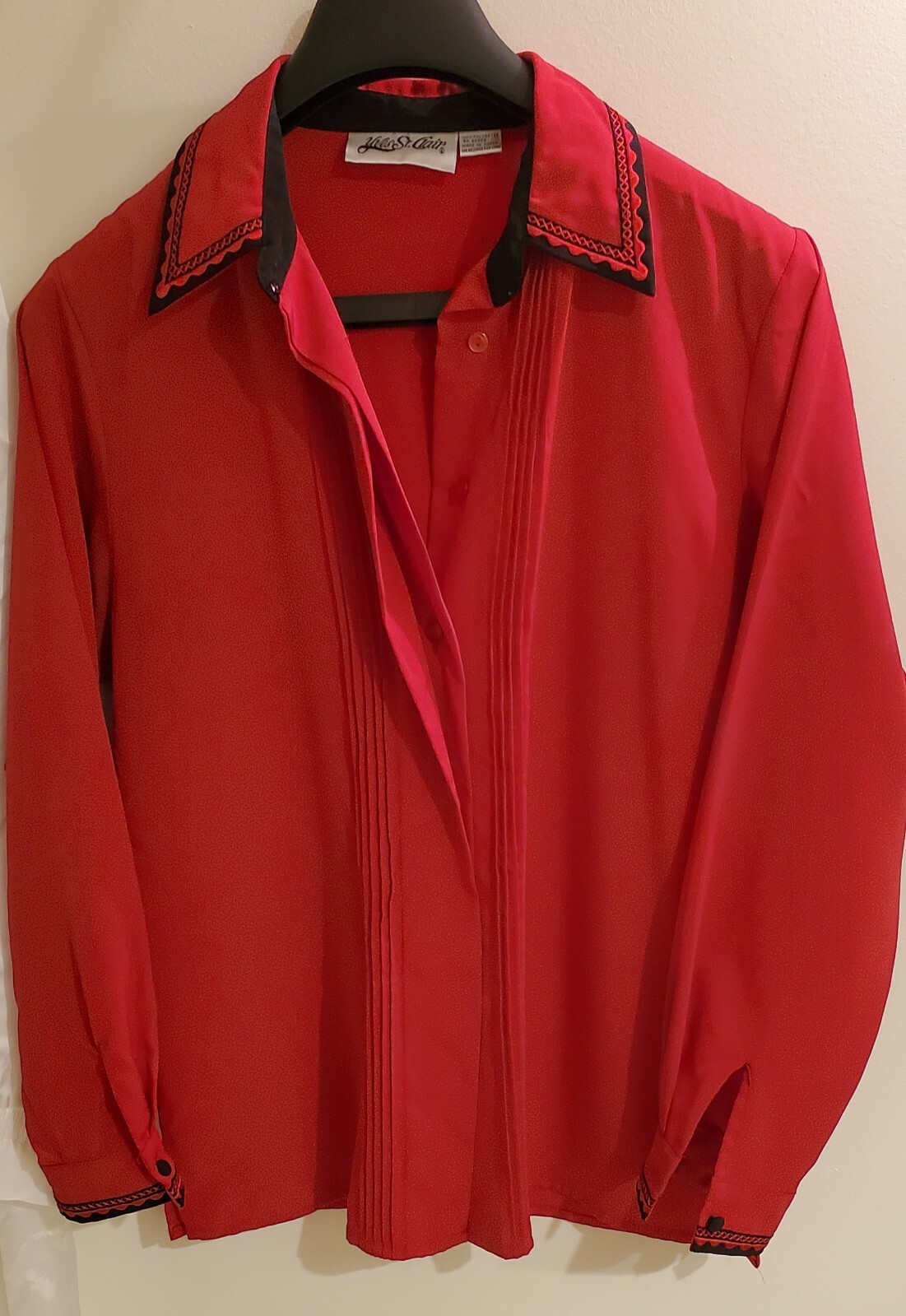 SAINT LAURENT Blusa donna Yves St Clair 10 rossa colletto ricamato bottoni nascosti manica lunga