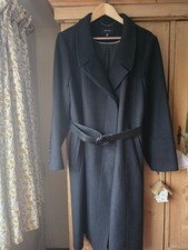 Karen Millen 1X UK18 Wool Blend Belted Coat Logo Button Black