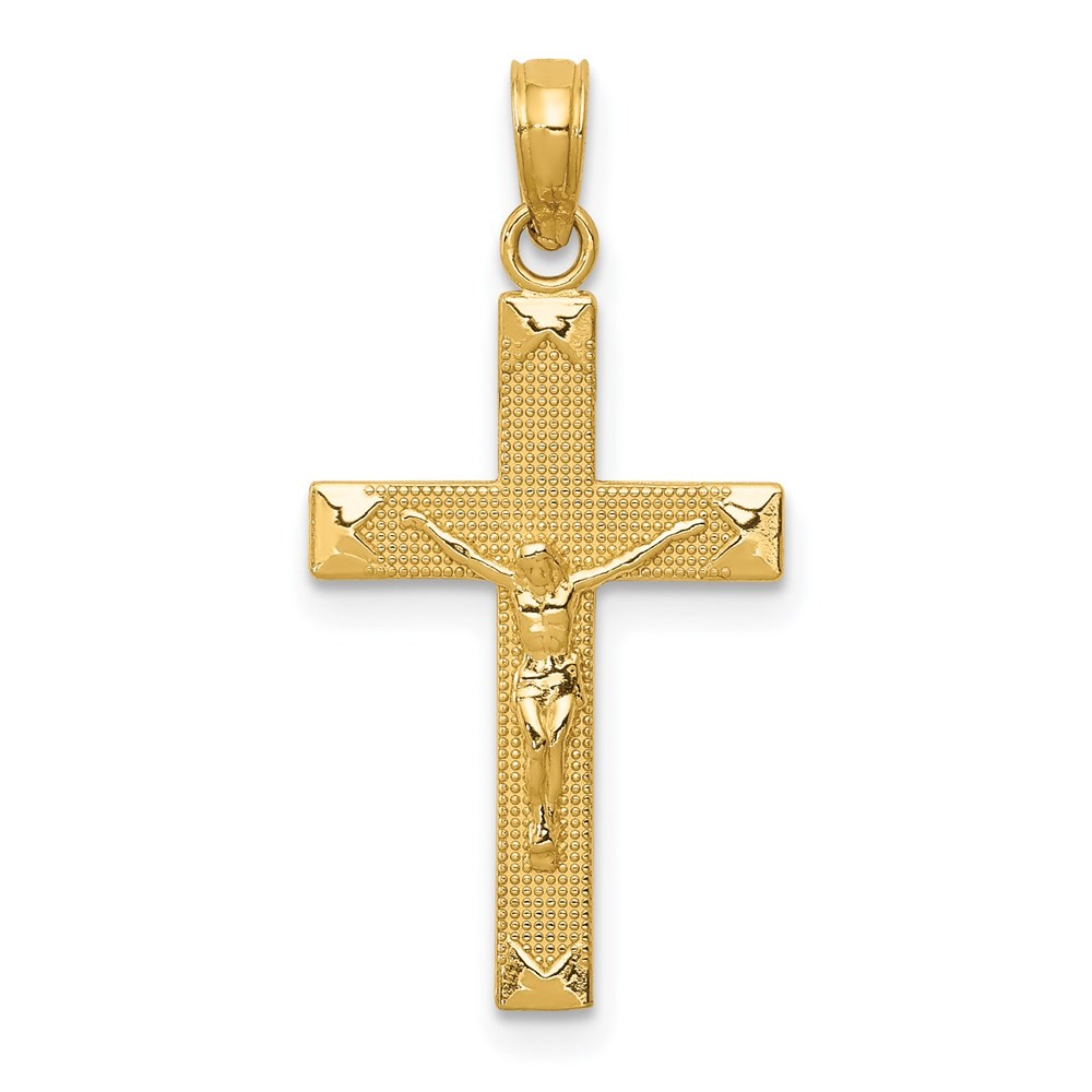 14k Yellow Gold Beveled Tipped Crucifix Pendant