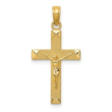 14k Yellow Gold Beveled Tipped Crucifix Pendant