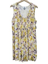 Old Navy Mini Dress Women L Shift Tropic Floral Sleeveless V-Neck Yellow Purple