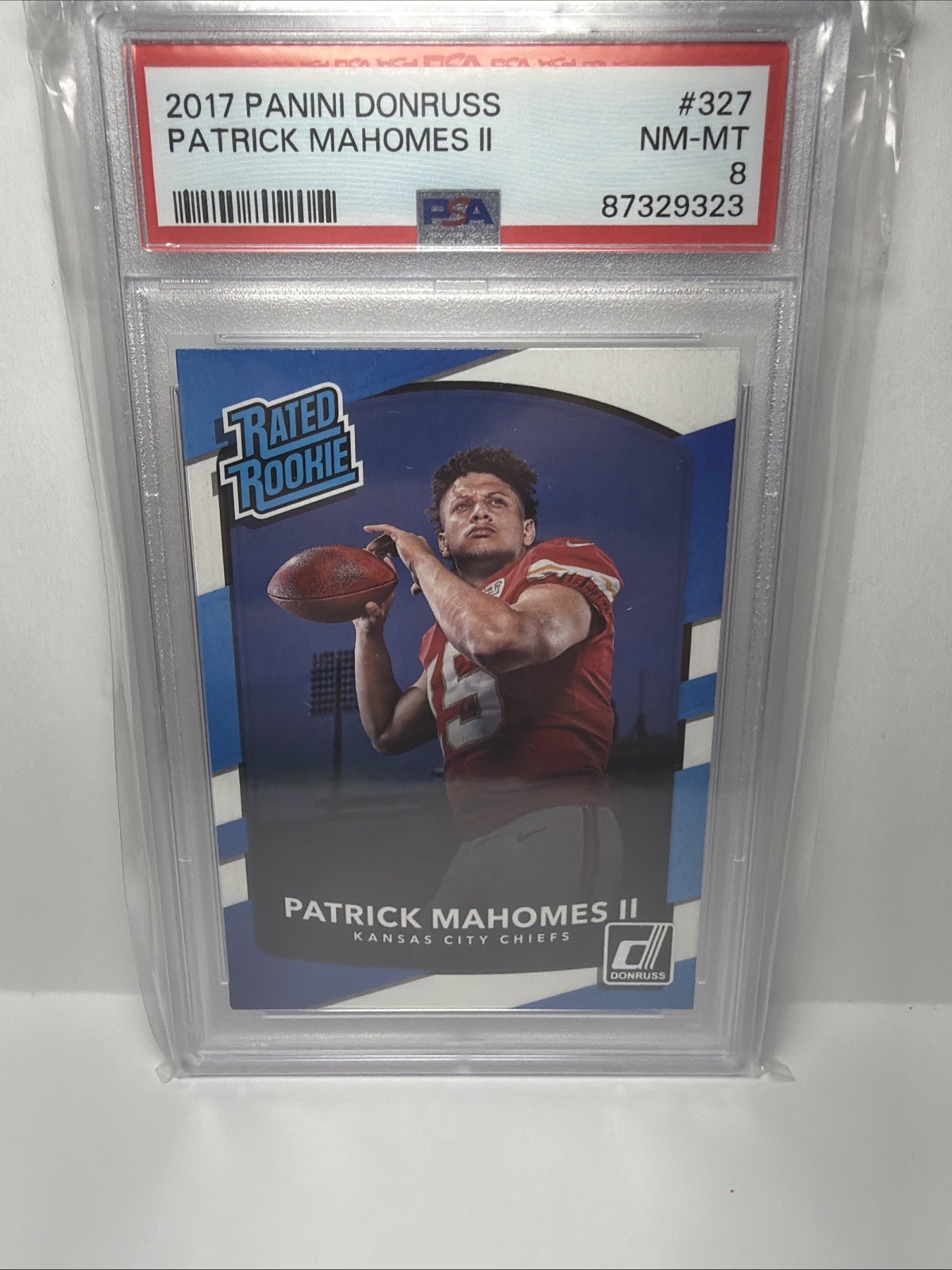2017 Panini Donruss Rated Rookie Patrick Mahomes II #327 Rookie Chiefs RC PSA 8 view 1