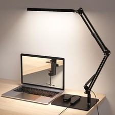 LED Desk Lamp for Home Office and Round Base Clamp-On with 5 Light Modes  Au...