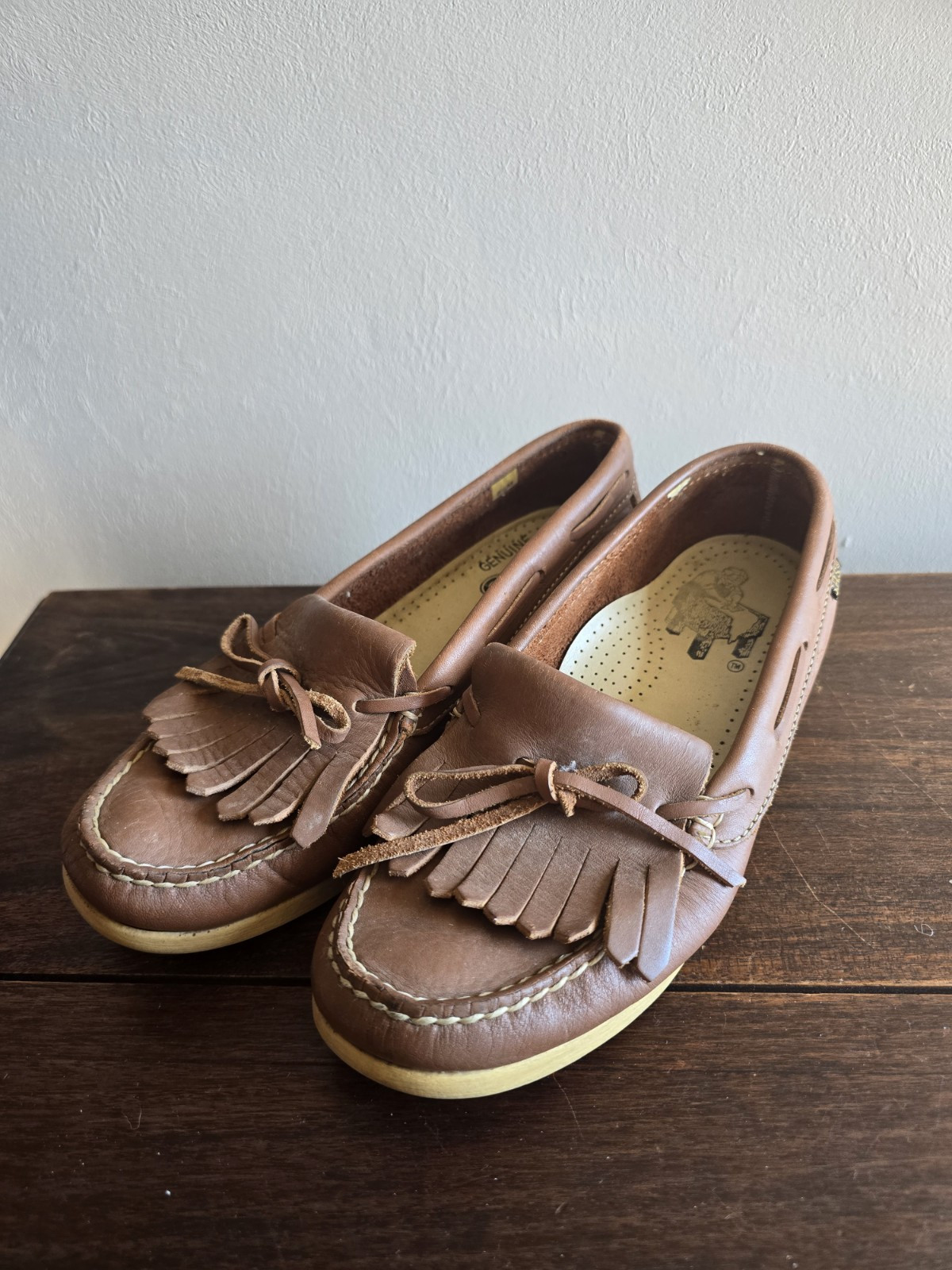 Women's SAS Kiltie Loafers British Tan Soft Step Heel Comfort Slip-on 8M