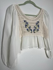 Boho Sheer Crochet Peasant Crop Top Size S Fairy Boho Hippie Whimsical