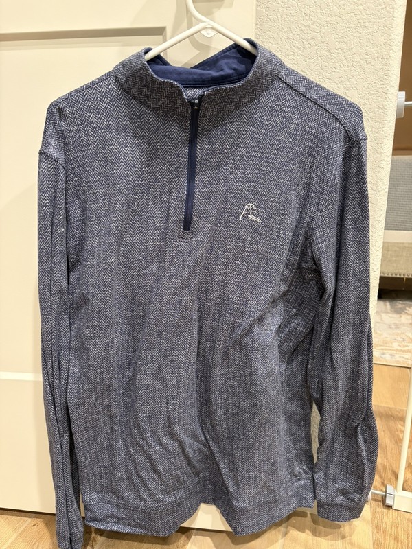 Rhoback Herringbone Jacquard Performance Quarter-Zip Pullover Men’s Medium Blue