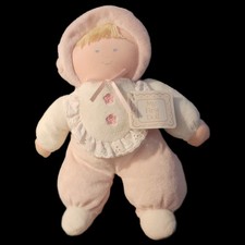 NEW Eden My First Doll Plush Baby Girl Pink Velour Lace Eyelet Trim Flower Bib
